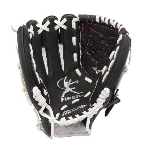 Mizuno Prospect Finch Youth - color: White/Black/Pink Trident Web, size: 10"|Ages 3-6