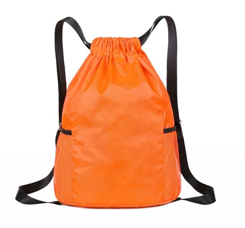 Unisex Drawstring Basketball Backpack with Side Pockets, Waterproof Lightweight & Durable Sack Bag for Sports & Gym - color: Orange