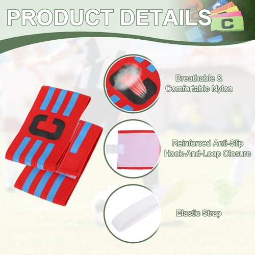 Captain Arm Bands for Soccer, Soccer Captain C Armband, Classic Striped Elastic Protective Arm Badge Player Bands - color: Red/Rose Red