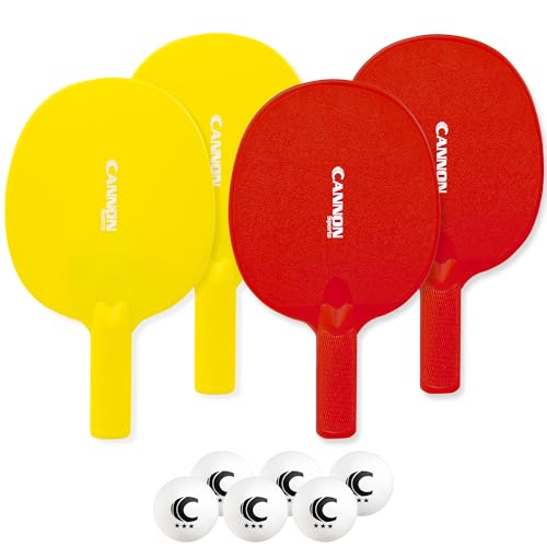 Cannon Sports Unbreakable Table Tennis Paddle Set - 4 Rackets with 6 Pack of 3-Star Table Tennis Balls – Portable Set for 4 Players