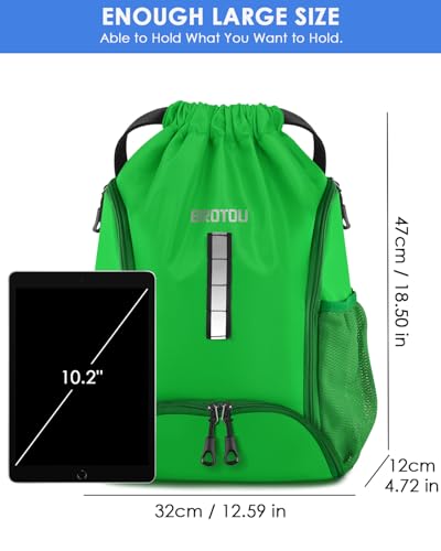 BROTOU Soccer Drawstring Backpack, Basketball Bag, Volleyball Football Bags with Ball and Shoe Compartment - color: Green