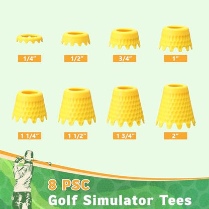 8 Pack Golf Simulator Tees, TPU Golf Tees 1/4"-2" Height, Durable Practice Tee for Indoor Outdoor Winter Training, Driving Range & Turf Mats