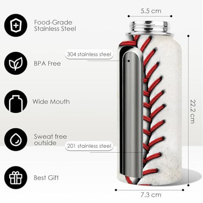 Baseball Water Bottle 32oz, Sport Travel Stainless Steel Tumbler With Lid, Double Wall Vacuum Insulated Coffee Cup Travel Mug, Fathers Day Birthday Baseball Gift For Boys Dad Husband - color: Baseball-2