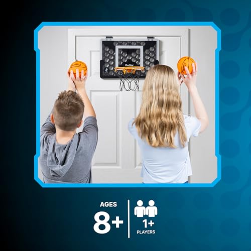 EastPoint Over-the-Door Indoor Basketball Hoop Set - Black, 18 x 12 in Backboard - Quiet Foam Ball for Indoor Basketball Game - Easy No-Drill Setup with Compact Mini Hoop for Rooms