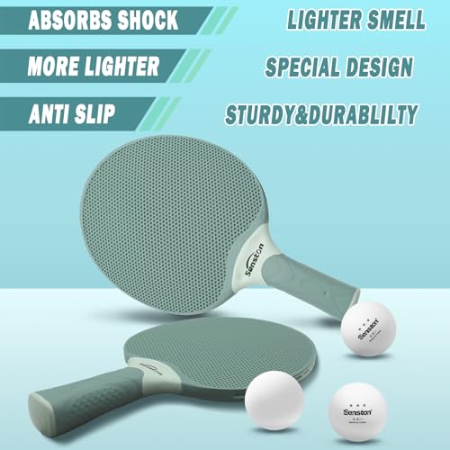 Senston Table Tennis Rackets Set, Professional Table Tennis Racket with 3 Balls, Composite Rubber Ping Pong Paddle Set - color: Blue/Green