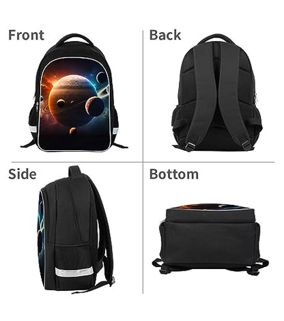 Solar System Planets Stars Space Kids Backpack, Galaxy School Bookbag for Boys and Girls, Polyester, 17 Inches Back Pack, Giftable, Bottle Holders, Tablet Compartment - color: B1-bookbag-outer Space