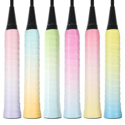 6 Pack Badminton Grip, Tennis Tape for Racket Grip, Non-Slip Absorbent Racket Tapes for Badminton, Golf, Baseball Bat, Pickleball, Gradient Color