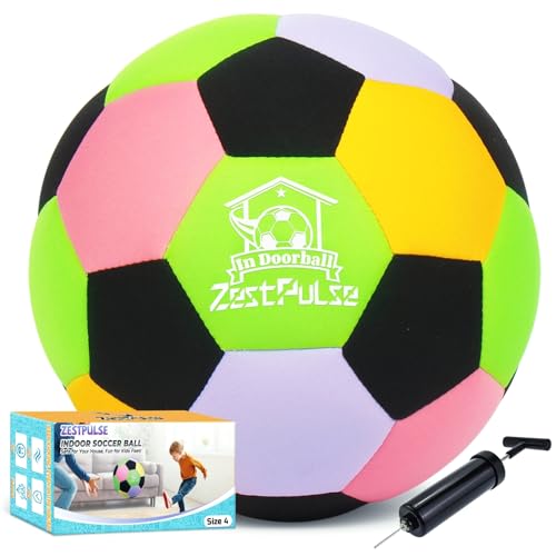 Soft Indoor Soccer Ball Size 4 - Fun Silent House Ball for Kids & Teens Indoor Dribble Training, Perfect Holiday for Boys & Girls Ages 3-12 - color: Green/Yellow/Pink/Purple