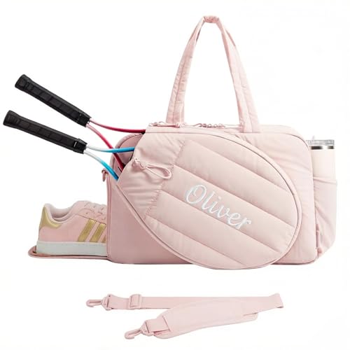 Personalized Tennis Gym Bag for Women, Custom Tennis Bag Holds 2 Rackets with Shoe Compartment, 15.6" Gym Bags for Court, Off-work, Everyday & Overnight Weekend - color: Pink