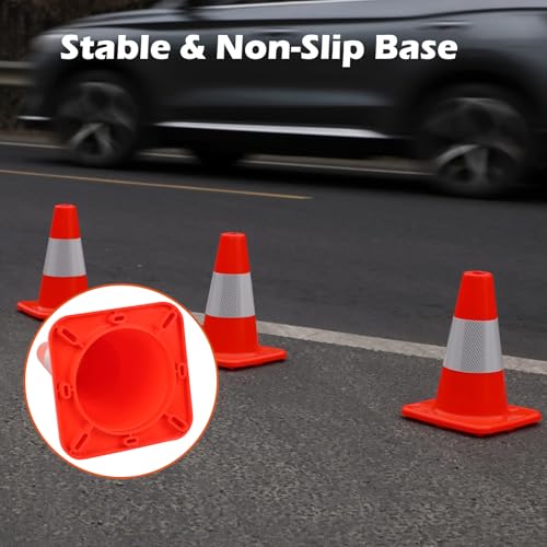 8 Pack 12" Traffic Cones with 4” Reflective Collars – Durable PVC Safety Cones for Parking, Construction, Sports & Training – High Visibility, Weather-Resistant - size: 12 inch -8Pack