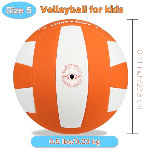 Light Soft Volleyball -Lightweight Touch Volleyball for Indoor Outdoor Beach,Size 5 Volleyball for Beginners Kids Youth Teen Boys Girls(Orange White)