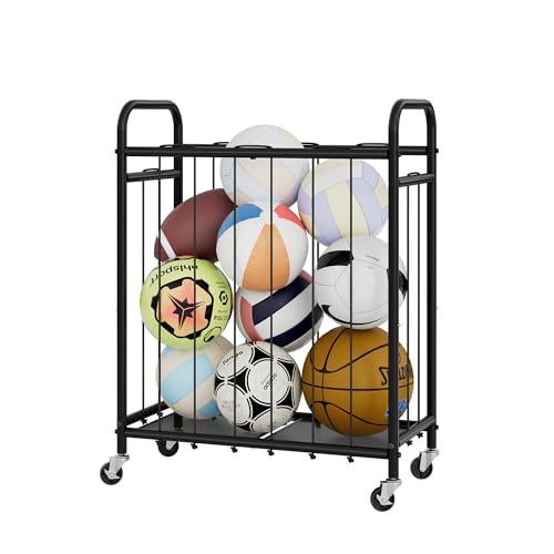 StorageWorks Ball Storage with Wheels, Ball Cart for Garage, Garage Sports Equipment Organizer, Balls Organizer for Basketball, Football, Volleyball - style: Narrow Ball Storage(160L)