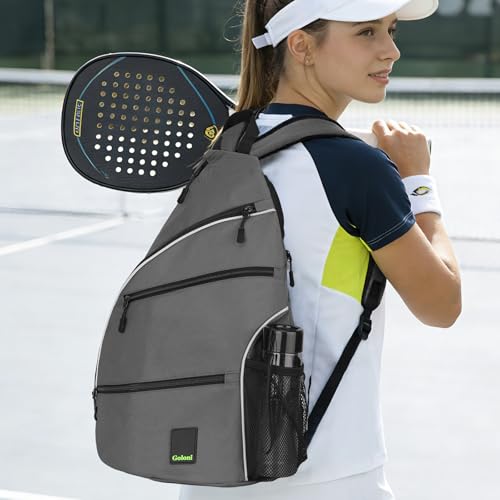 Goloni Pickleball Bag for Women Men, Convertible Pickleball Backpack Sling Bag with Fence Hook, Waterproof Polyester Paddle Bag with Multiple Compartments