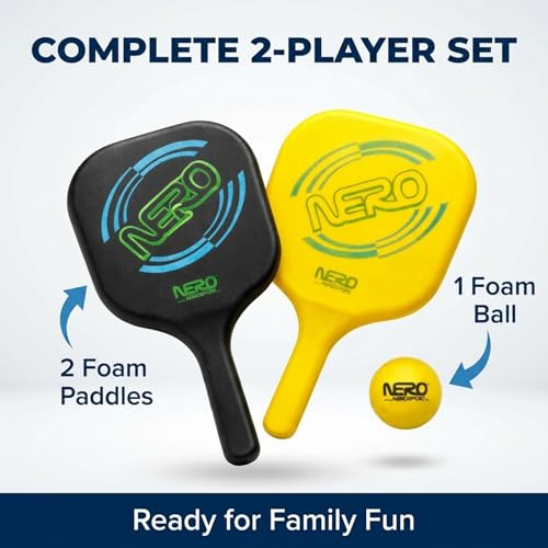 Nero Sport Silent Ninja Pickleball Set for Kids and Beginners, Quiet Foam Paddles and Ball for Indoor and Outdoor Play, Low-Noise Family Paddle Game, 2 Paddles + 1 Ball
