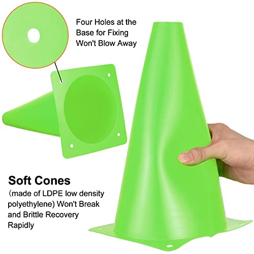 Hoteam 30 Pieces 9 Inch Traffic Cones Plastic Sport Agility Training Safety Cones Soccer Practice Equipment for Basketball Football Drills Exercise, Outdoor Activity and Events - color: Green