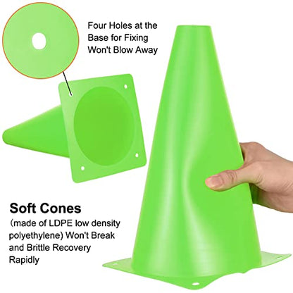 Hoteam 30 Pieces 9 Inch Traffic Cones Plastic Sport Agility Training Safety Cones Soccer Practice Equipment for Basketball Football Drills Exercise, Outdoor Activity and Events - color: Green