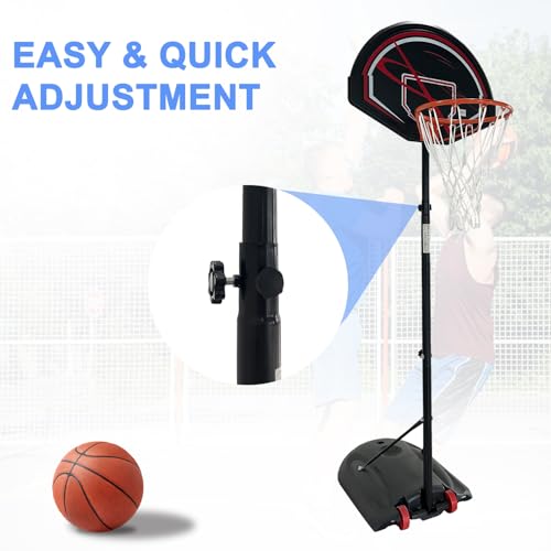 Kids Height-Adjustable Basketball Hoop, 5-7.2ft Portable Backboard System, Fillable Base, Weather-Resistant for for Kids/Teenagers/Youth in Backyard/Driveway/Indoor
