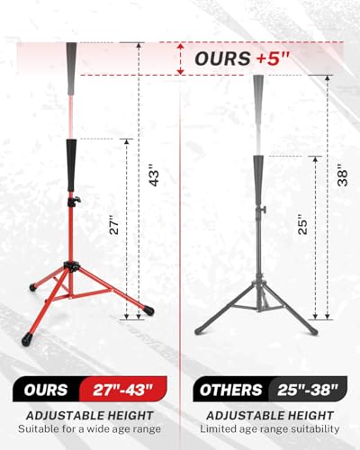 Gonex Baseball Tee Softball Tee Practice Hitting Batting Tripod Stand Rubber Tee Collapsible Portable with Carrying Bag - color: Red