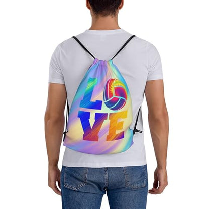 Love Volleyball Unisex Drawstring Backpack Bag Sport Gym Travel Swim Sackpack