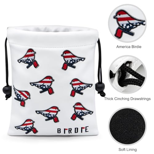 Golf Valuables Pouch, Leather Golf Tee Pouch with Drawstring Closure Golf Ball Tee Handbag Portable Golf Accessories - color: USA Birdie