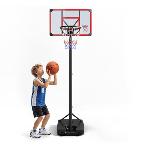 Kids Basketball Hoop Outdoor, Adjustable Height Portable Basketball Hoops & Goals with 33 inch PC Backboard for Backyard, Driveway and Court - color: Black/Red
