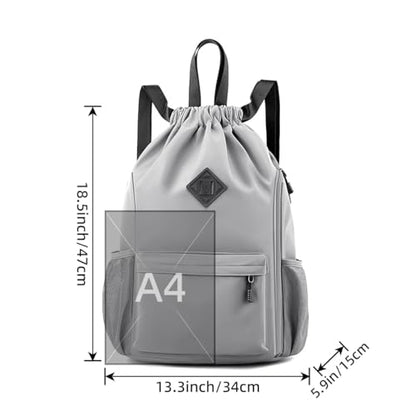 Valleycomfy Waterproof Drawstring Gym Backpack Bag for Men & Women,Sports Gym Bag with Side Pocket Grey - color: A-grey