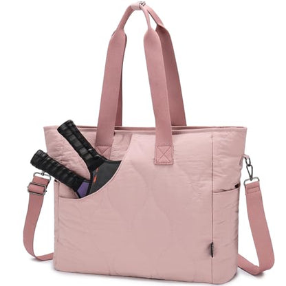 VASCHY Pickleball Tote Bags For Women With Fence Hook, Quilted Puffer Pickleball Paddle Holder Case Gym/Sports Tote - color: Pink
