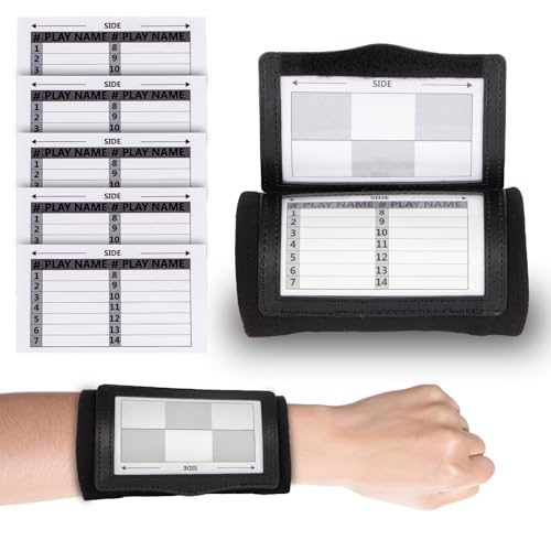Football Wristbands with 5 Playbook Cards, Clear PVC Windows Wristbands Sports for Youth & Adults, 5on5 Flag Football Wrist Bands, QB Arm Bands for Quarterback, Catcher, Referee - color: Black, size: 1 Pack