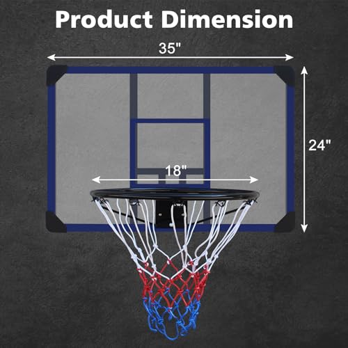 35" x 24" Pro Wall-Mounted Folding Basketball Hoop – Shatterproof Backboard, 18" Heavy-Duty Metal Rim, All-Weather Mesh Net, Easy Indoor/Outdoor Installation for Homes, Garages & Offices