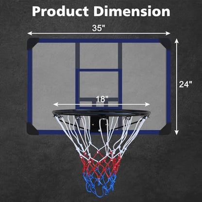 35" x 24" Pro Wall-Mounted Folding Basketball Hoop – Shatterproof Backboard, 18" Heavy-Duty Metal Rim, All-Weather Mesh Net, Easy Indoor/Outdoor Installation for Homes, Garages & Offices