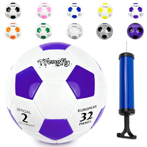 Size 2, 5 Soccer Ball with Pump Needle-Training Recreation Soccer Ball Size 2, 5 Thicker PU Tight Weaved Mini Soccer Ball for Teen Boy Girl Outdoor/Indoor League Game Practice Training - color: White+Purple, size: 2