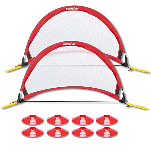 Poray Soccer Goal for Kid Easy-up Set of Two Portable Soccer Net 210D Oxford with 8 Field Marker Cones Extra Stakes Fun for Backyard and Soccer Training - color: Red, size: 4FT