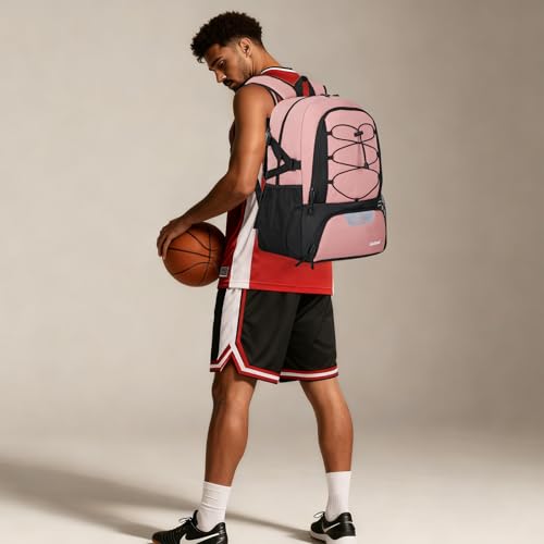 Goloni Basketball Backpack,Large Sports Bag with Ball Compartment & Shoe Compartment,Basketball Bag Fit Volleyball, soccer,Gym - color: Pink