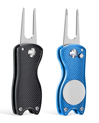 GreenHaven 2-6 Pack Golf Divot Repair Tool for Golfers Foldable Metal Green Tool with Magnetic Putt Alignment Ball Marker Pop-up Fork Tine with Sturdy Aluminum Alloy Handle
