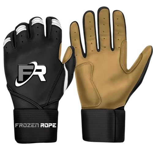 F3 Frozen Rope Batting Gloves - Premium Leather (0.9mm) Long Cuff Batting Gloves - Pro-Grade Baseball and Softball Gloves - Men, Women, and Youth Sizes - color: Black/Tan, size: Youth Medium