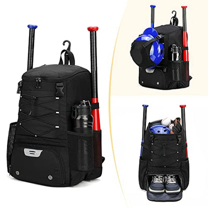 Softball Bag, Baseball Equipment Backpack for Youth Girls Adult, Lightweight With Shoe Compartment, Fence Hook for TBall, Bat, Helmet