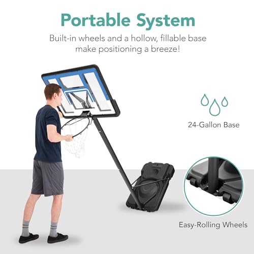Best Choice Products 10ft Regulation Basketball Hoop, Height Adjustable Outdoor Goal w/Shock Absorbent Rim, Base Gel, 2 Wheels - style: Blue/White