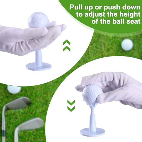 JellyArch 6 Pieces Adjustable Golf Tees Set for Driving Range Mats Simulator 2.1-2.9 Inches Height Range Tees Rubber Plastic Unbreakable Golf Accessories for Indoor Outdoors, White