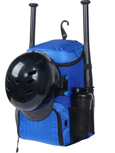 Lightweight Baseball Bat Backpack with Shoe Compartment, Softball Gift for Women with Fence Hook & Batting Glove, Helmet | Multiple Colors - color: blue