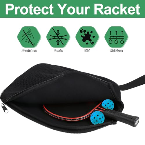 Pickleball Paddle Cover, 9 X 12 Inches Universal Case Size Zippered Racket Sleeve Storage Bag Compatible with Most Standard and Elongated Pickball Paddles