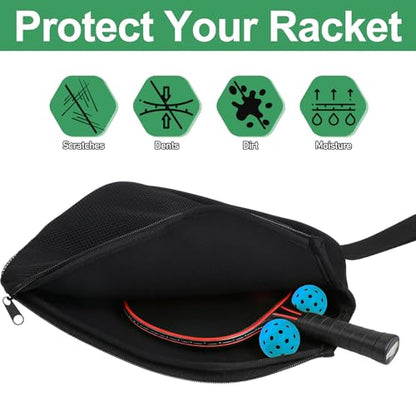 Pickleball Paddle Cover, 9 X 12 Inches Universal Case Size Zippered Racket Sleeve Storage Bag Compatible with Most Standard and Elongated Pickball Paddles
