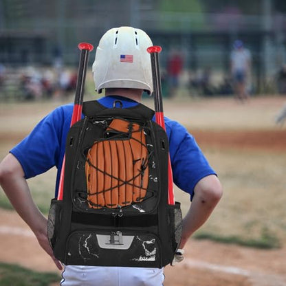 Goloni | Baseball Backpack,Baseball Bag for Adult,Softball Bat Bag with Shoes Compartment,Large Main Compartment for Helmet & accessories, Fence Hook - color: Marble