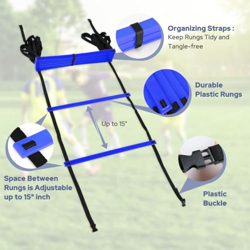 GHB Pro Agility Ladder 2 Pack Agility Training Ladder Speed 12 Rung 20ft with Carrying Bag (Orange and Blue)