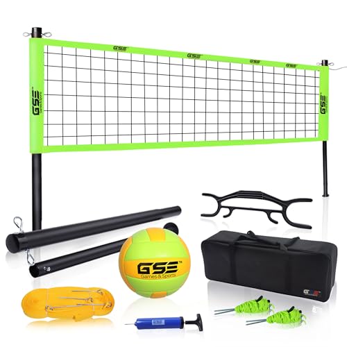 GSE Games & Sports Expert Outdoor Badminton and Volleyball Combo Set, Yard Net Game Set with Ball, Pump, Boundary Line and Carry Bag for Backyard, Beach, Lawn and Park, Family Games - color: Professional Volleyball Set
