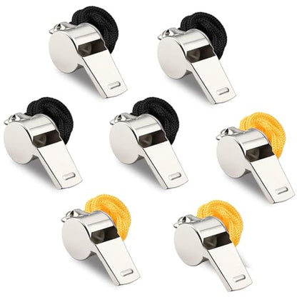 SANNIX 7 Pack Whistles, Coaches Whistles with Lanyard Sports Whistle Loud Crisp Sound Whistles for Referees Training Gyms Emergency - color: Silver