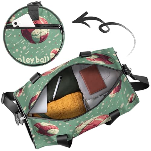 Sports Volleyball Round Barrel Sports Fitness Bag, Grass Green Travel Luggage Bag, Reusable Handbag, Suitable For Men and Women