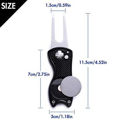 2 Pack Metal Foldable Golf Divot Tool with Pop-up Button & Magnetic Ball Marker (Pack of 2, Fish Design)