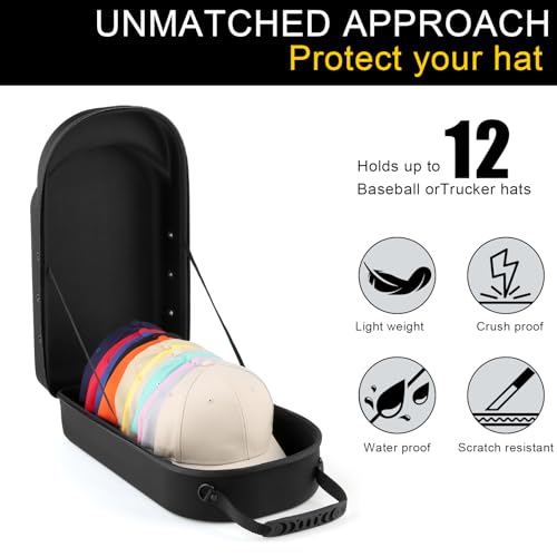GERMUN Hard baseball hat case, Hat Carrier Travel Case with Adjustable Shoulder Strap, Hat cap case for 12 Baseball Caps - Perfect for Traveling & At-Home Storage (Black) - color: 12 Black