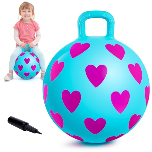 Hopper Ball,15In Sit On Bouncy Ball with Handle, Pink Heart Girls Toys - Fun Indoor Active Play, Inflatable Balance Toys for Girls Boys Birthday Gifts 3 4 5 6 Years Old - color: Blue Heart, size: Age:3-6(15''/40cm)