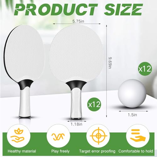 Junkin 12 Pcs Table Tennis Paddle Set Professional Rackets Set Portable Composite Rubber Table Tennis Racquets with 12 Balls for Indoor Outdoor